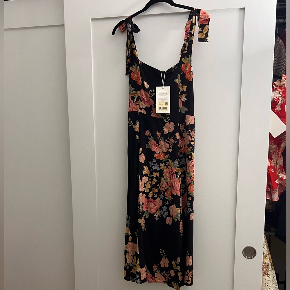 Sézane Dorotha Floral Black Midi Dress